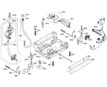 Base Assy Diagram and Parts List for SGE63E05UC 28 Bosch Dishwasher