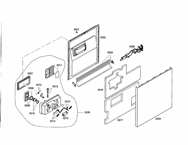 Door/dispenser Diagram and Parts List for S35KMK17UC 36 Bosch Dishwasher