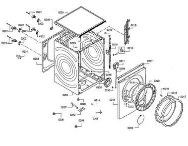 Cabinet Diagram and Parts List for WAT28400UC 06 Bosch Washer
