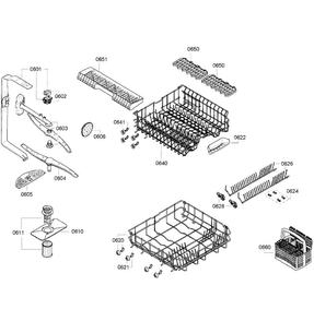 Baskets Diagram and Parts List for SGE63E15UC 01 Bosch Dishwasher