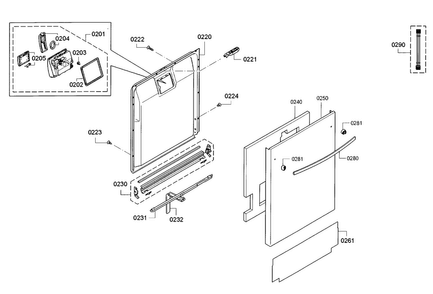 Door Diagram and Parts List for SGX68U55UC A3 Bosch Dishwasher