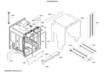 Tub/Trim Diagram and Parts List for SHP865ZD5N 01 Bosch Dishwasher