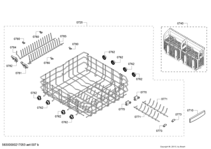 Crockery And Cutlerty Baskets Diagram and Parts List for SHXM78Z55N 01 Bosch Dishwasher