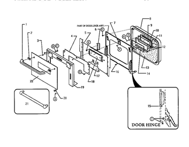 Oven Door Assembly Diagram and Parts List for CT130-03  Thermador Wall Oven