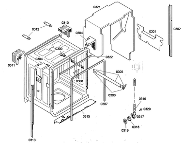 Cabinet Diagram and Parts List for SHV43P13UC 53 Bosch Dishwasher