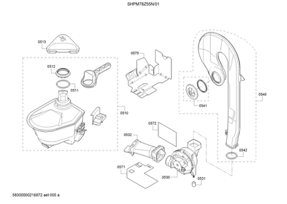 Container/Ventilation Duct Diagram and Parts List for SHPM78Z55N 01 Bosch Dishwasher