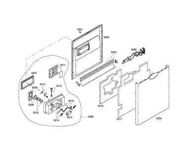 Door/dispenser Diagram and Parts List for SHE47C05UC 21 Bosch Dishwasher