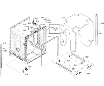 Cabinet Diagram and Parts List for SHE3AR55UC 08 Bosch Dishwasher