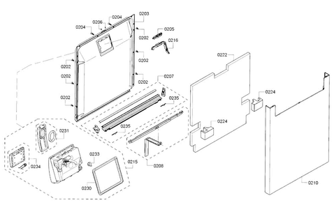 Door Diagram and Parts List for SHE53TF2UC 02 Bosch Dishwasher