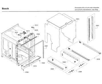Frame Parts Diagram and Parts List for SHV68TL3UC 01 Bosch Dishwasher
