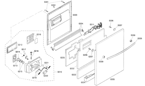 Door Assy Diagram and Parts List for SHX65P05UC 53 Bosch Dishwasher