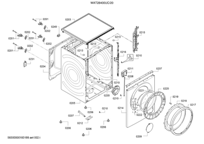 Cabinet Parts Diagram and Parts List for WAT28400UC 20 Bosch Washer