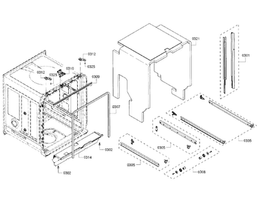 Cabinet Section Diagram and Parts List for SHP65TL2UC 07 Bosch Dishwasher