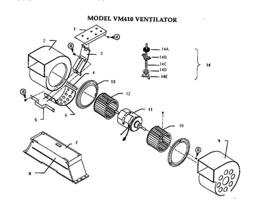 Model Vm410 Ventilator Diagram and Parts List for HB30QW  Thermador Range Hood