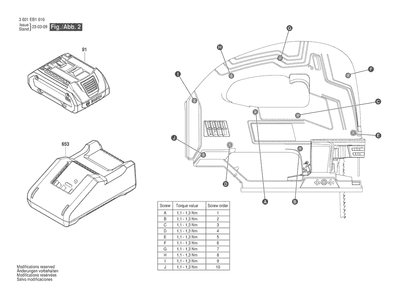 Figure 1 Diagram and Parts List for 3601EB1010 GST18V-60C Bosch Jig Saw
