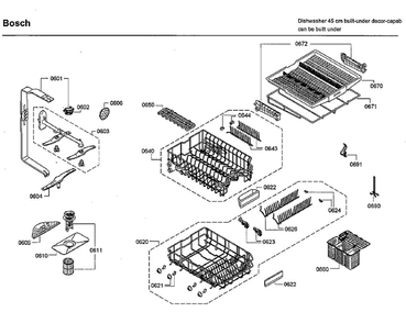 Baskets Diagram and Parts List for SPE68U55UC 42 Bosch Dishwasher