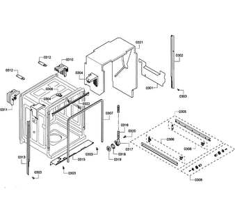 Cabinet Diagram and Parts List for SHE43P15UC 64 Bosch Dishwasher