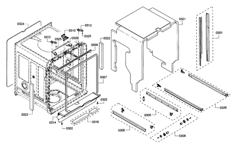 Frame & Cavity Diagram and Parts List for SHX8PT55UC 05 Bosch Dishwasher