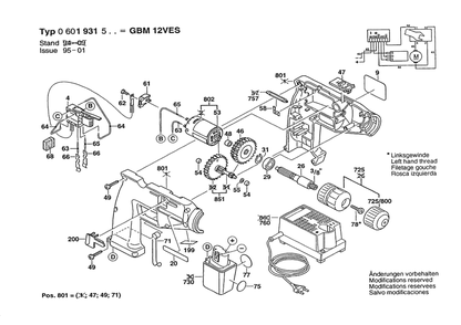 Section 1 Diagram and Parts List for GBM12VES 0601931520 Bosch Cordless Drill