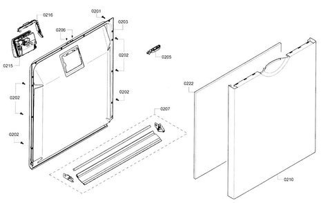 Door Diagram and Parts List for SHE3ARF6UC 14 Bosch Dishwasher