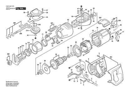 Section 1 Diagram and Parts List for GSA900 060164C077 Bosch Reciprocating Saw