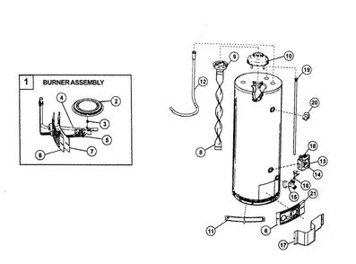Water Heater Diagram and Parts List for 153336860  Kenmore Water Heater