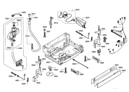 Base Diagram and Parts List for SHX9PT75UC 01 Bosch Dishwasher
