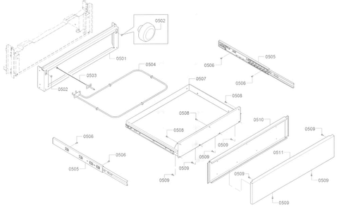 Drawer Diagram and Parts List for HEIP054U 05 Bosch Range