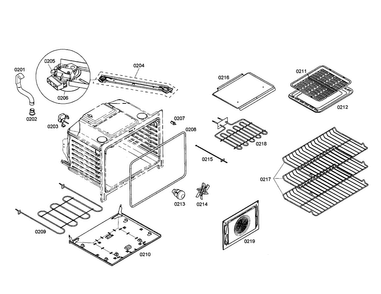 Burner/racks/broil Diagram and Parts List for HES5022U 01 Bosch Range