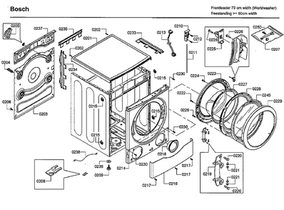 Cabinet Diagram and Parts List for WFVC544CUC 24 Bosch Washer