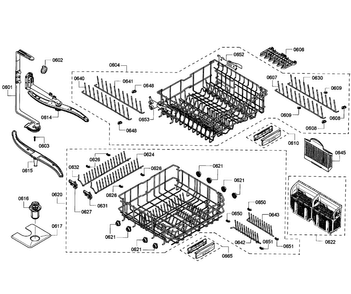 Baskets Diagram and Parts List for SHE55M16UC 60 Bosch Dishwasher