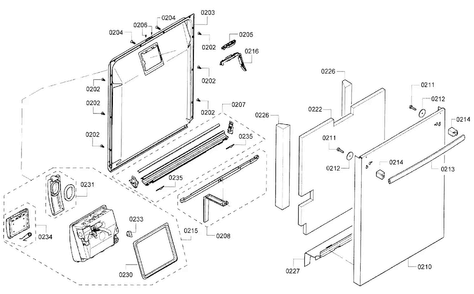 Door Assy Diagram and Parts List for SHX7PT55UC 01 Bosch Dishwasher