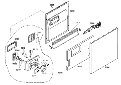 Door Assy Diagram and Parts List for SHE42L15UC 36 Bosch Dishwasher
