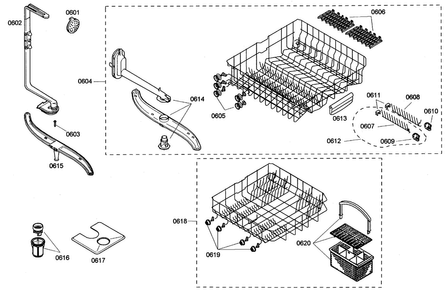 Baskets Diagram and Parts List for SHE44C05UC 38 Bosch Dishwasher