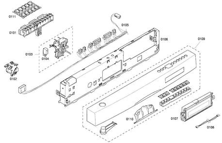 Front Panel Diagram and Parts List for SHE68P05UC 53 Bosch Dishwasher