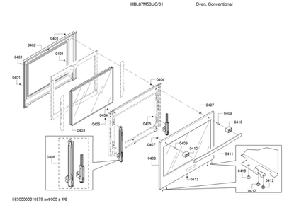 Door/Hinge Diagram and Parts List for HBL87M53UC 01 Bosch Wall Oven