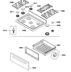 Top/drawer Diagram and Parts List for HGS3063UC 01 Bosch Range