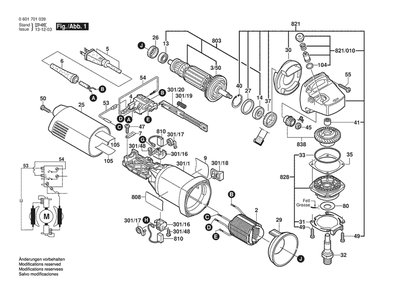 Section 1 Diagram and Parts List for GWS9-125 0601701039 Bosch Angle Grinder