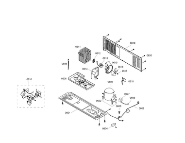 Compressor/condenser Diagram and Parts List for B20CS51SNW 01 Bosch Refrigerator