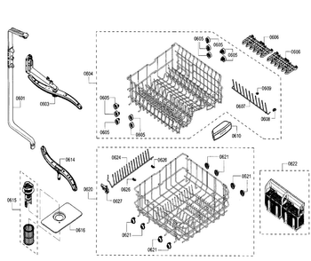 Wash Assy Diagram and Parts List for SHE3ARF6UC 21 Bosch Dishwasher