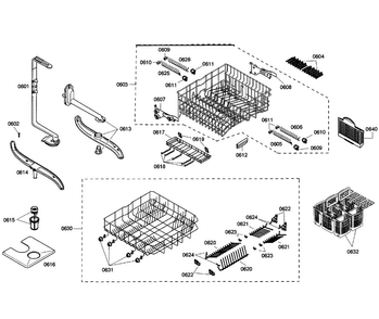 Baskets Diagram and Parts List for SHE55M12UC 50 Bosch Dishwasher