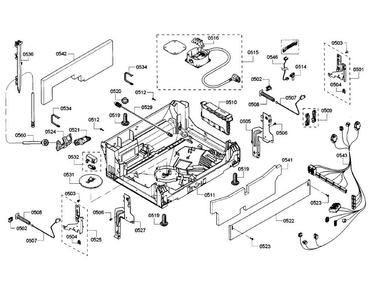 Base Section Diagram and Parts List for SHP65TL6UC 01 Bosch Dishwasher