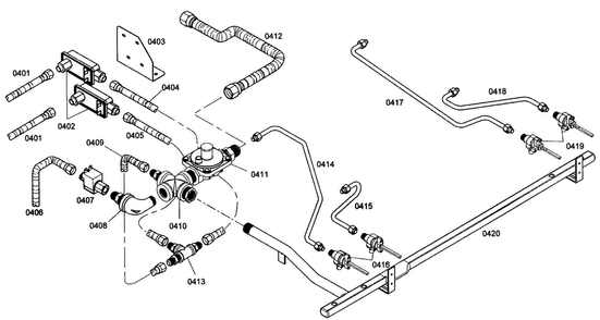 Gas Supply Assy Diagram and Parts List for PRL364EDG02  Thermador Range