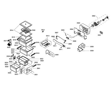 Fan/drawer Diagram and Parts List for B20CS81SNB 02 Bosch Refrigerator