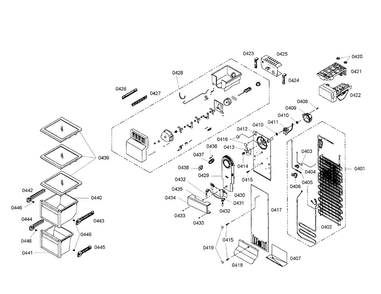 Evaporator/icemaker Diagram and Parts List for B20CS51SNS 01 Bosch Refrigerator