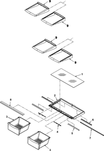 Refrigerator Shelves And Crisper Assembly Diagram and Parts List for RY4951  Gaggenau Refrigerator