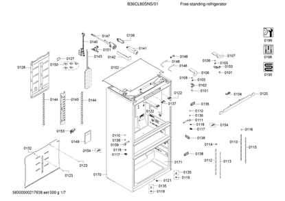 Cabinet Parts Diagram and Parts List for B36CL80SNS 01 Bosch Refrigerator
