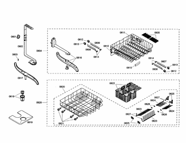 Racks/spray Arm Diagram and Parts List for S35KMK17UC 43 Bosch Dishwasher