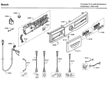 Control Panel Diagram and Parts List for WFVC544CUC 26 Bosch Washer