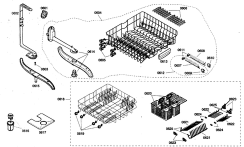 Basket Assy Diagram and Parts List for SHX46A06UC 21 Bosch Dishwasher